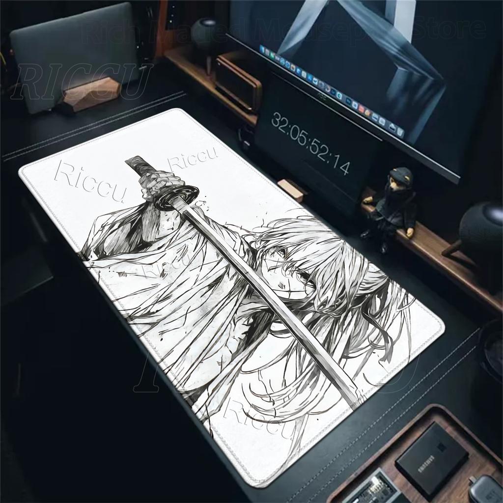 Japan Samurai Warrior Style MousePad Simple Gamer Desk Offices Accessories Mechanical Keyboard Rug Black And White Rubber Carpet