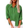 Women Tops Spring Fall Solid Color Cotton Linen Shirts Lapel Long Sleeve Button Up Pocket Blouse