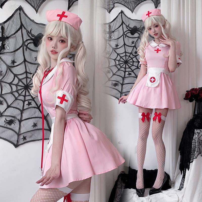 Halloween adult costume female nurse outfit pink Japanese pure desire role-playing sexy doctor nurse dress