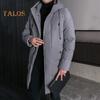 Men Cotton Coat Hooded Drawstring Long Sleeve Full Zipper Closure Cotton Jacket with Side Pockets Solid Color Mid-length Winter Outwear