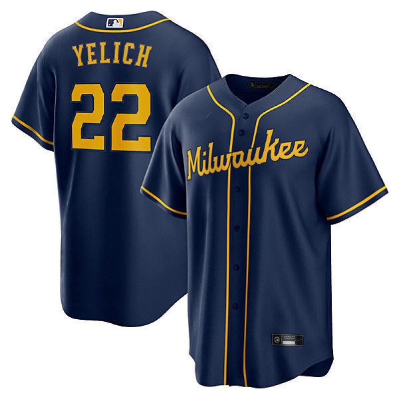 Milwaukee Brewers 22 Yelich Baseball Jersey Mens Sports Shirt