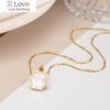 Shell Pendants Stainless Steel Necklace For Women Geometric Black White Pendants Rose Gold Necklace Hexagon Fashion Jewelry