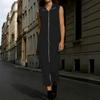 Plus Size Women's Minimalist Stand Collar Sleeveless Tank Dress Zipper Split Slim Long Dress