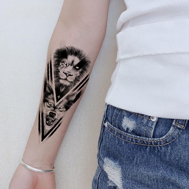 Набор татуировок-наклеек Лев Тигр Черный Половина руки Водная передача имитация татуировки-наклейки Татуировка