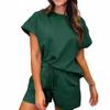 Однотонный топ с круглым вырезом и короткими рукавами для женщин, весна-лето, фактурная ткань, модные шорты, комплект для женщин, костюмы и комплекты для женщин