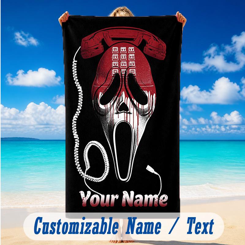 Beach Towel Custom Name Text, Quick Dry Large Towel For Beach HomeScream Ghostface