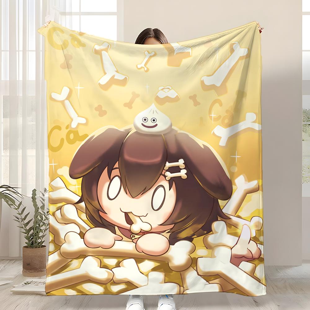 Cartoon Inugami Korone Throw Kid-Friendly Flannel Throw Blanket Soft Warm Anti-Static Washable All Season
