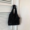 Trendy Black And Silver Sequin Tote Bag Stylish Large Capacity Commuter Handbag For Women