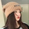 Новая осенне-зимняя вязаная шапка с надписью и широкими полями, большой окружности головы, теплая шерстяная шапка для женщин, универсальная защита ушей, для студентов