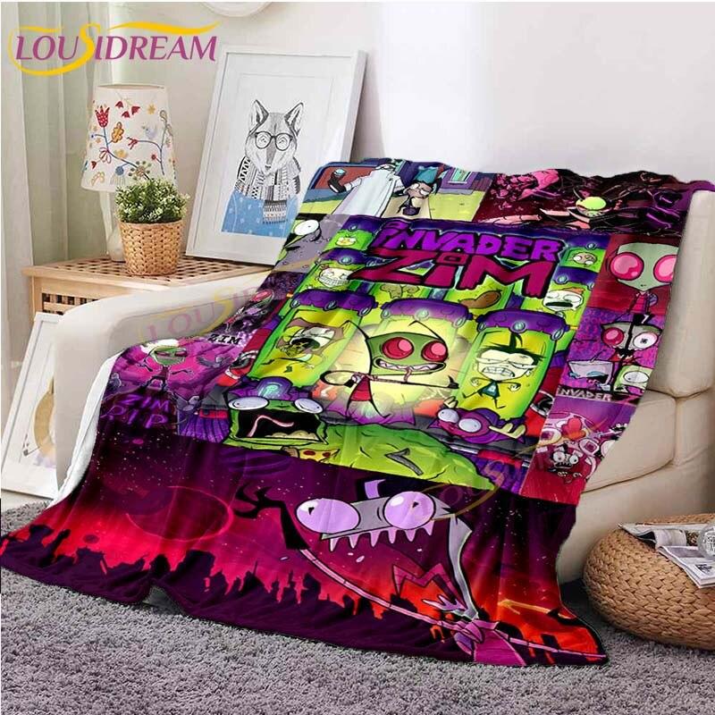 Одеяло Invader ZIM, классическое одеяло с принтом инопланетянина, фланелевое одеяло с мультяшным принтом для кровати, дивана, офиса, детское одеяло, подарки