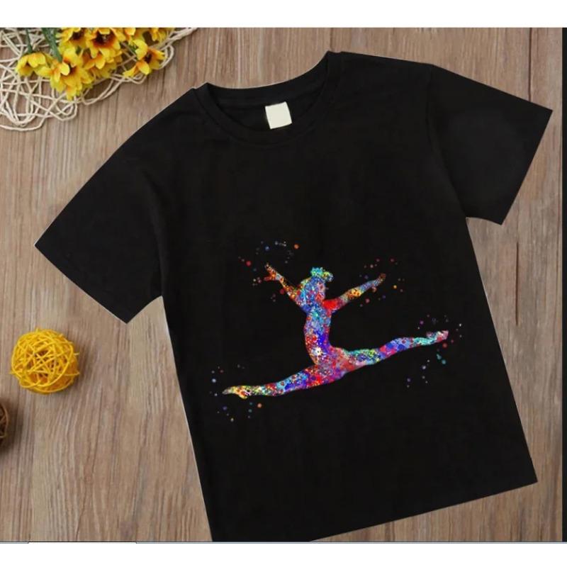 Watercolor Gymnastic Girl Print Children 'S T -Shirts Kids Black Tshirt Gym Excercise Sport Lover Birthday Gift Custom T Shirttops