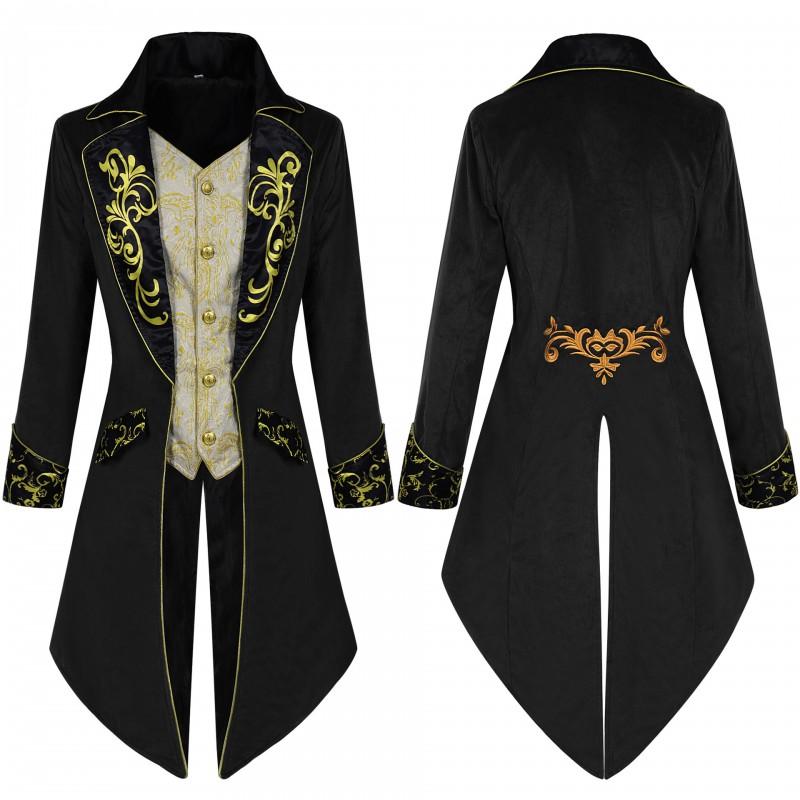 Mens Steampunk Tailcoat Medieval Gothic Court Embroidered Jacket Halloween Stage Cosplay Costume