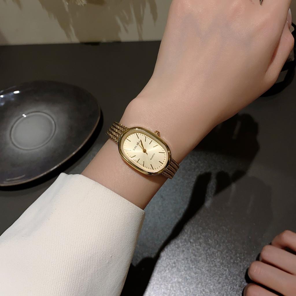 Gold Watches for Women Vintage Bracelet Wrist Watch Luxury Small Ladies Oval Quartz Watch