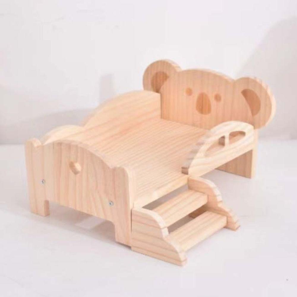 With Stairs Wooden Mini Bed Pig Rabbit Dollhouse Toy Bed Doll Miniature Bed  Photo Props
