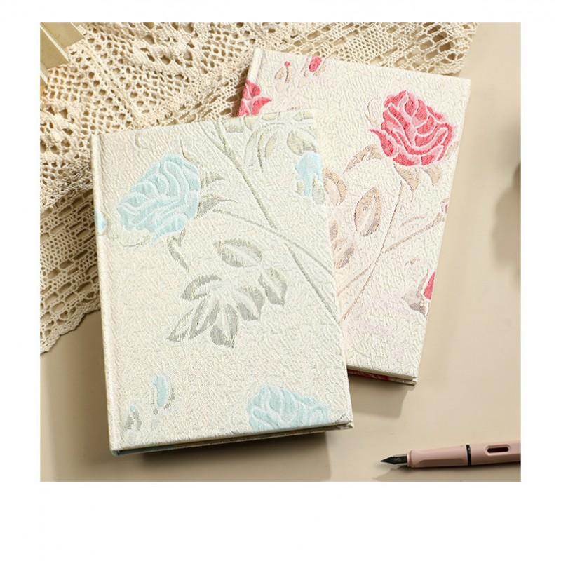 A5 Hardcover Fabric Journal With Jacquard Rose 100-200 Pages 80gsm Writing Notebook Students Office Planners