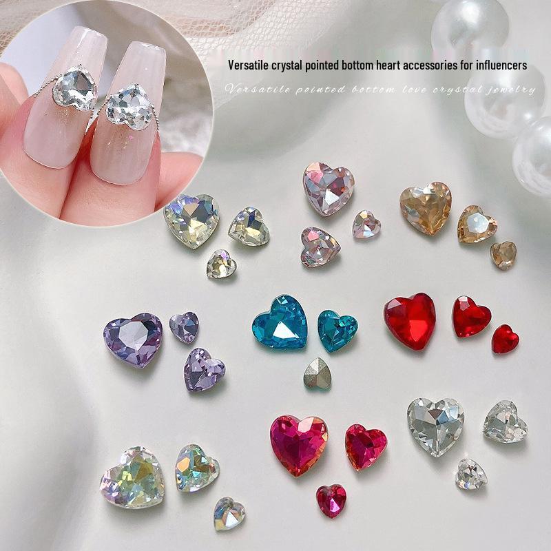 Heart Rhinestone Nail Art Accessories: Super Shiny Crystal Glass In Iridescent Peach, Small & Large Sizes