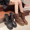 Fashion Designer Women Western Cowgirl Boots Fashion Square Toe Belt Buckle Shoes Autumn Winter Light Ladies Knight Short Booties