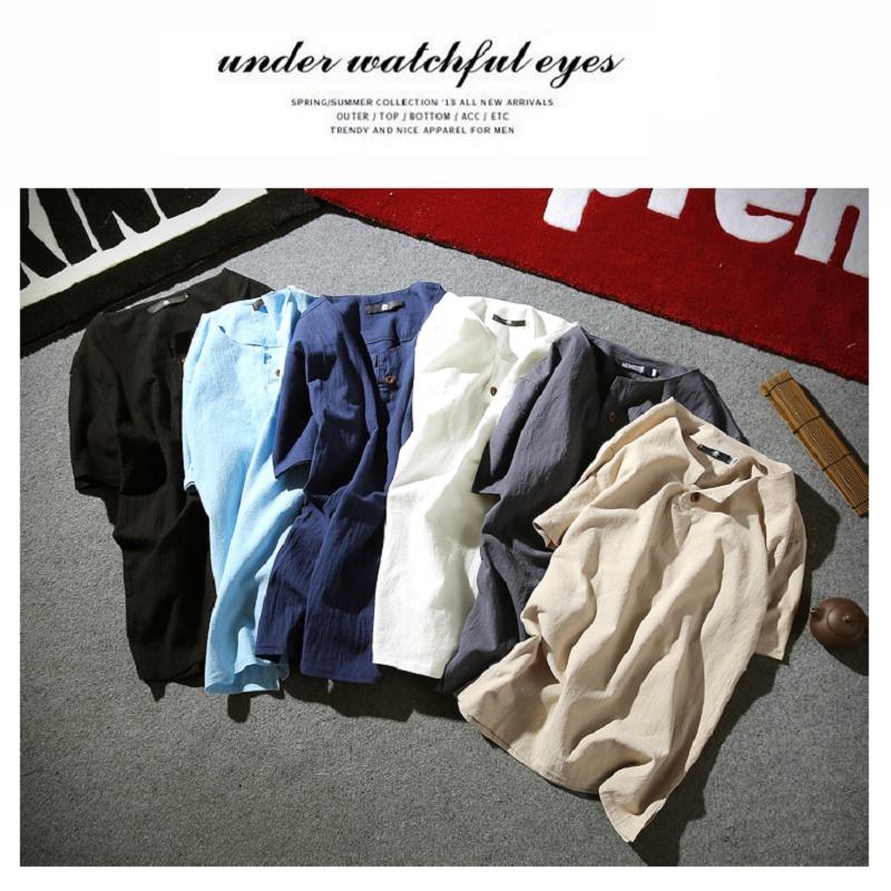 Exquisite 2018 Summer Japanese Linen Short-sleeved T-shirt For Men With Retro Appeal