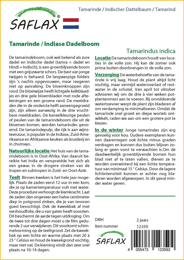 SAFLAX Подарочный набор - Тамаринд - 4 семени - С подарочной коробкой, карточкой, этикеткой и субстратом для горшков - Tamarindus indica