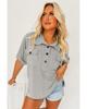 Light Grey Chest Pockets Half Buttoned Collared Blouse