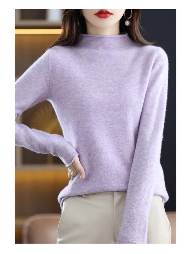 Женский свитер с полуворотом из мериносовой шерсти - 100% чистая шерсть, закрученный край, осенне-зимний трикотажный пуловер