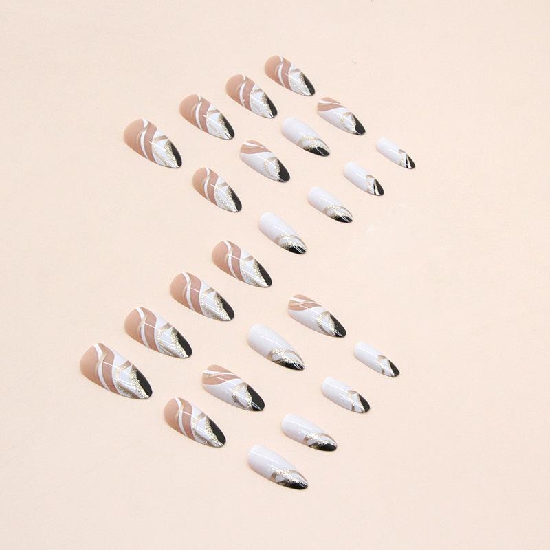 24 Pcs Sweet and Cool European and American Ins Style Black and White Mandarin Duck Color Almond Nail Fashion Nail Art