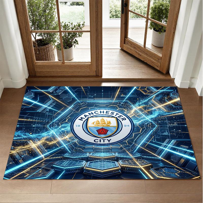 Manchester City Design Crystal Velvet Rug Soft Decorative Mat for Bedroom Entrance