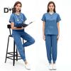 2Pcs/Set Unisex Hospital Uniform Set V-neck Short Sleeve Pockets Tops Elastic Waist Pants Set Quick Drying Hospital Dental Nursing Scrubs Uniforms
