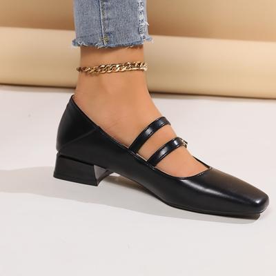 Мода 2025  Высокое качество Весна Осень Женские туфли Мэри Джейн с двойной пряжкой Лакированные туфли для платья Высокий каблук Ретро женская обувь