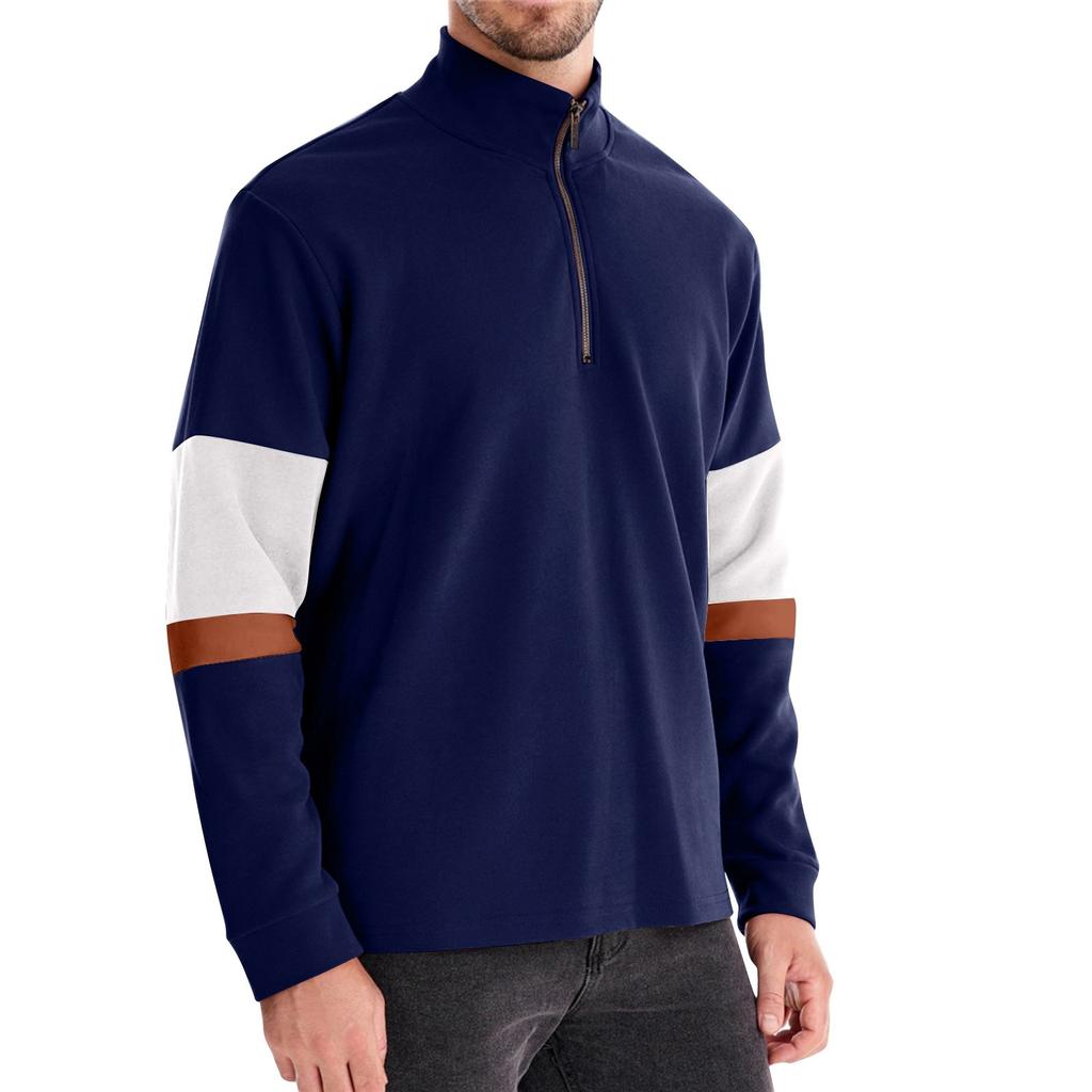 Men's Winter Solid Color Stand Collar Half Zipper Slim Fit Knit Long Sleeve Top