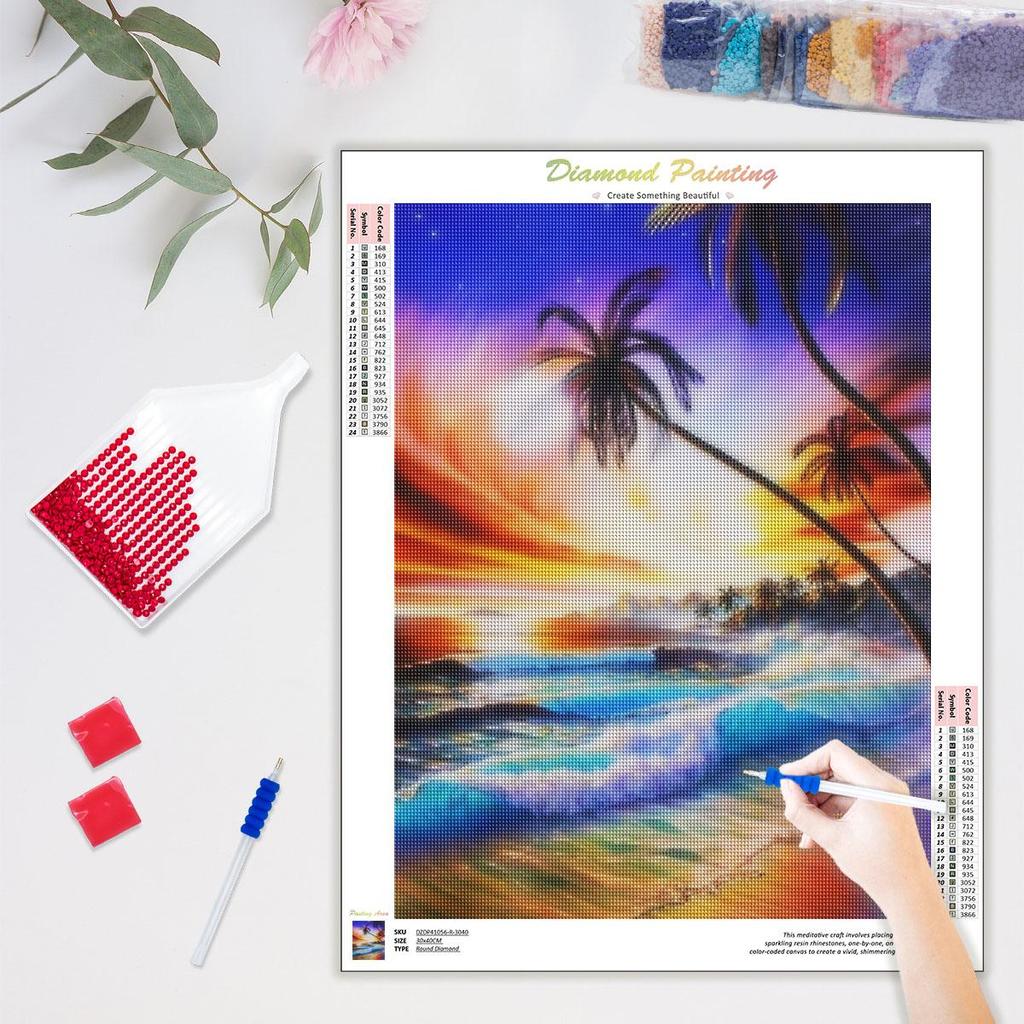 Алмазная картина Приморский Полный Круглый Вышивка Пейзаж Мозаика Декор Для Дома 30x40cm/12x16inch