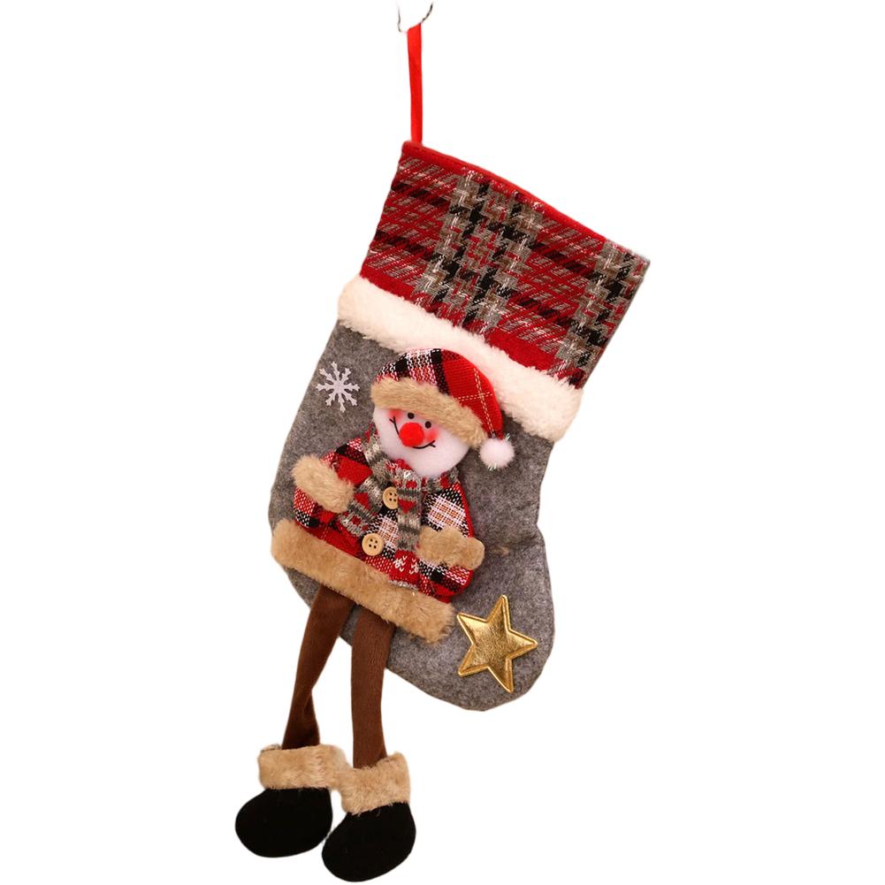 Large Plaid Christmas Stocking with Hanging Loop for Tree Use as Candy Bag and Kids Present Pouch in Non Woven Fabric