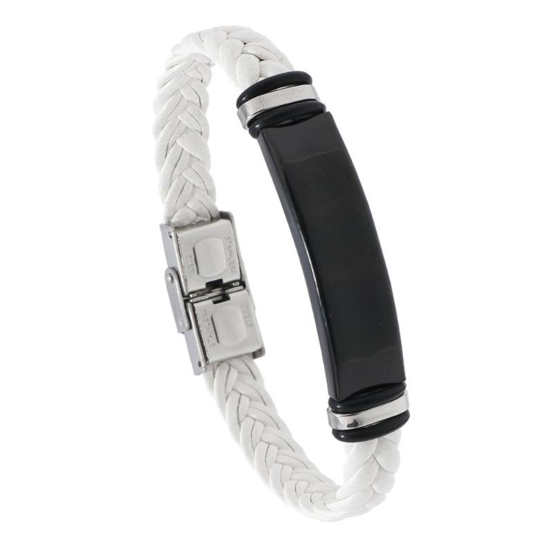 Beautiful jewelry braided stainless steel men bracelet casual glossy leather bracelet bracelet