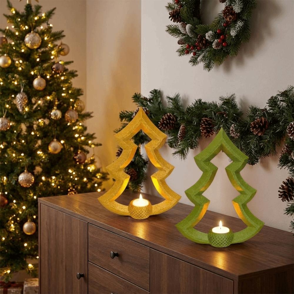 3D Printed Christmas Tree Candle Holder Hollow Decorative Christmas Candlestick Plastic Tealight Candle Holder Home Decor