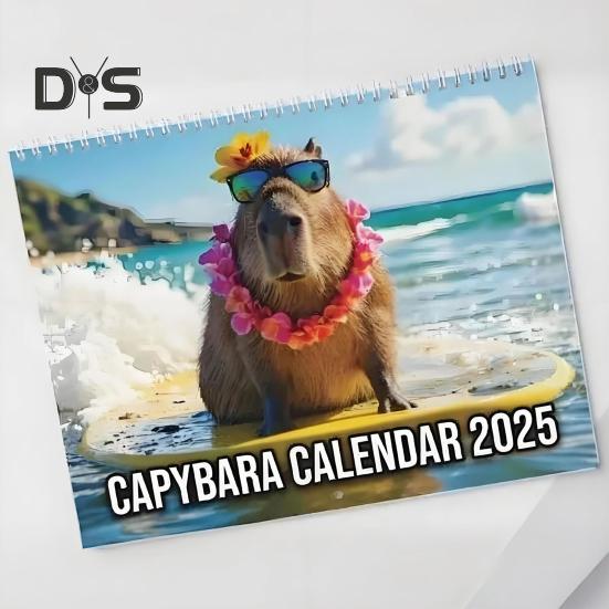 Настенный календарь с изображением капибары на 2025 год, ежемесячный календарь с изображением капибары, подвесной календарь с изображением животных, подарок для любителей капибары