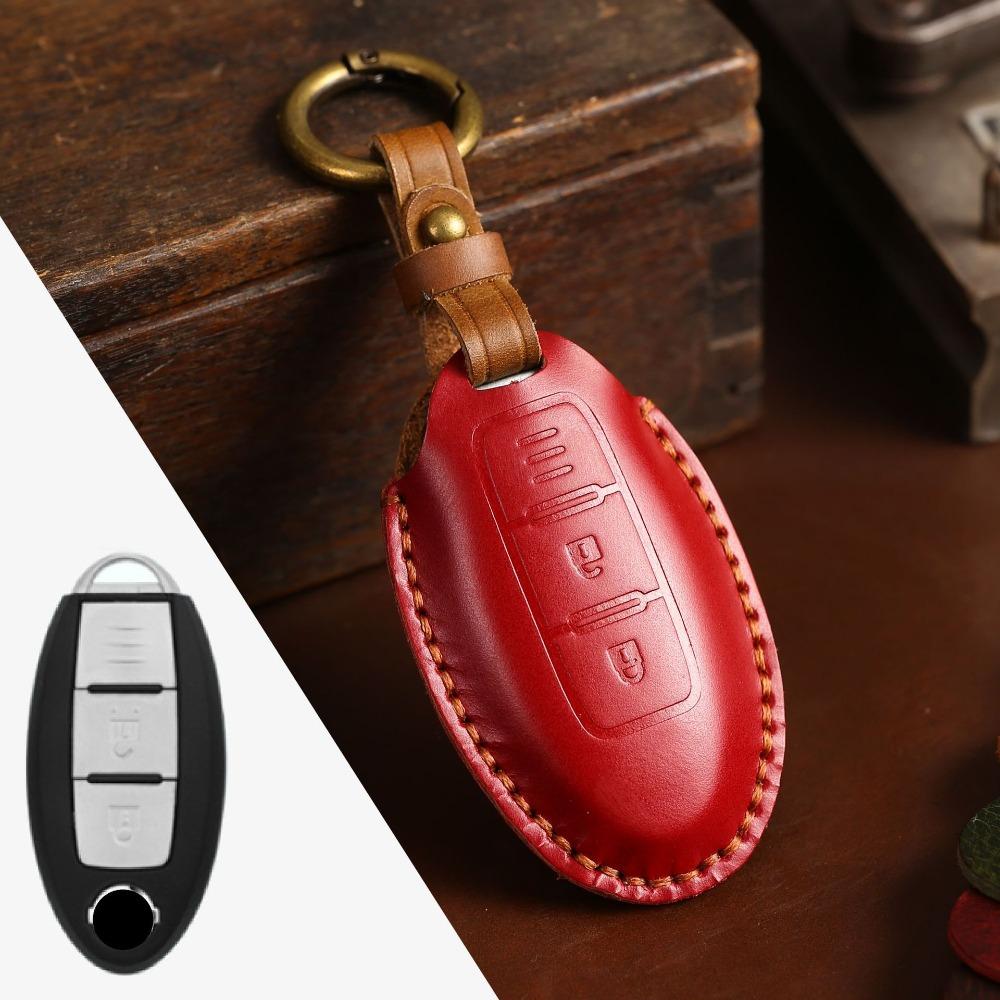 Genuine Crazy Horse Leather Key Cover Case for Nissan X Trail Qashqai Tiida Altima Sylphy Car Keys Protection