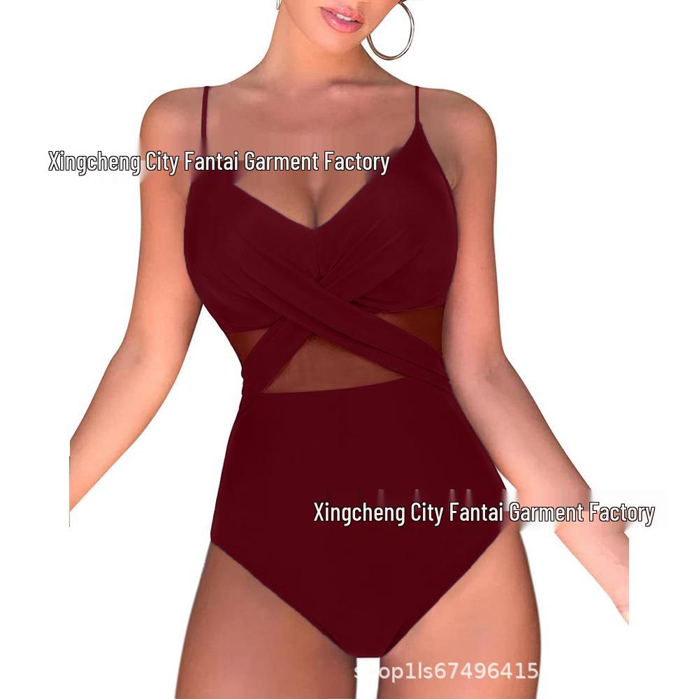 Слитный купальник с перекрестной сеткой на спине для женщин