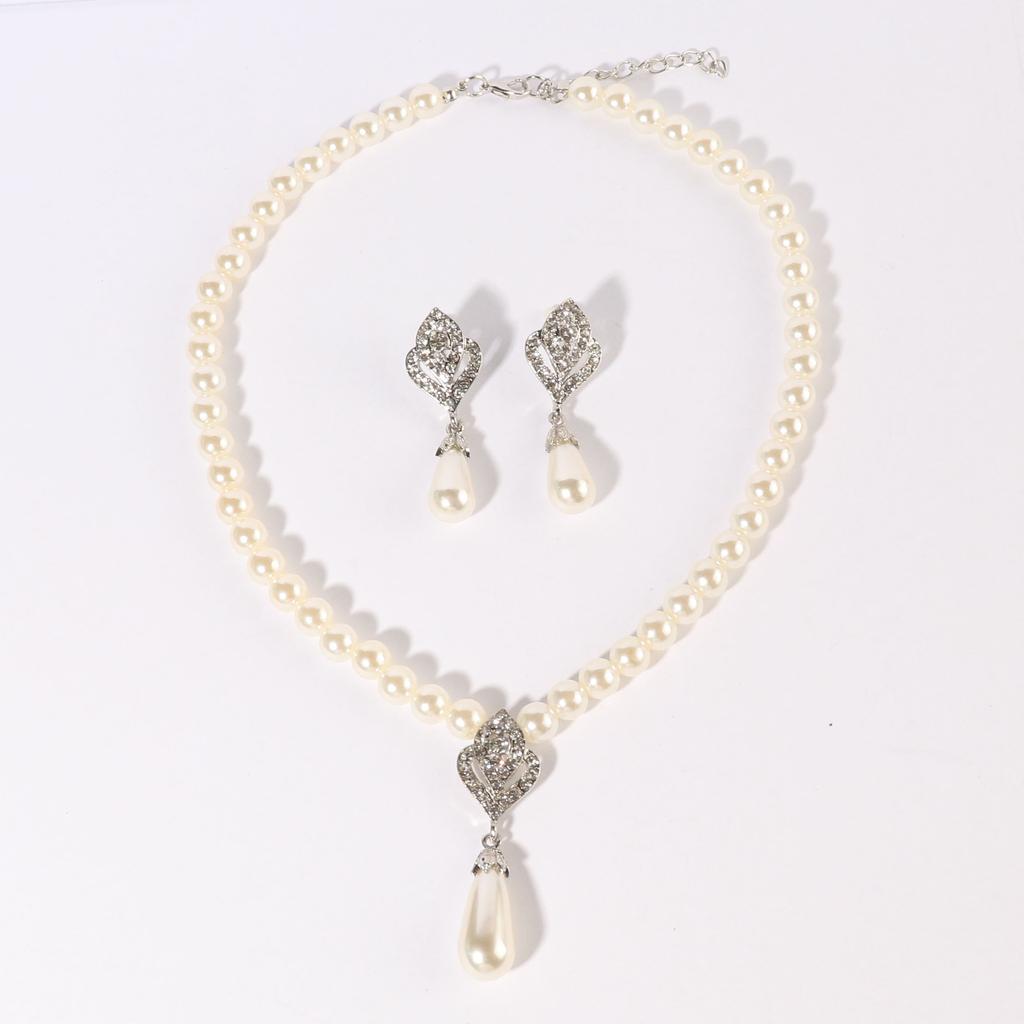 Комплект ювелирных изделий из жемчуга, серьги, свадебные аксессуары, ожерелье со стразами, модный широкий комплект из 2 предметов, сплав