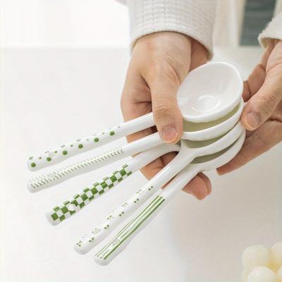 5 шт. 1 набор Высококачественные керамические ложки и ложки Qingyao, бытовые, с высоким уровнем внешнего вида, простые ложки, суповые ложки с длинной ручкой, ложки для каши,