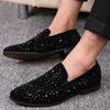 Fashion Man Loafers Shoes Genuine Leather Casual Fashion Mens Rhinestone Driving Shoes Man Flats Dress Wedding Slip-on Club Shoe