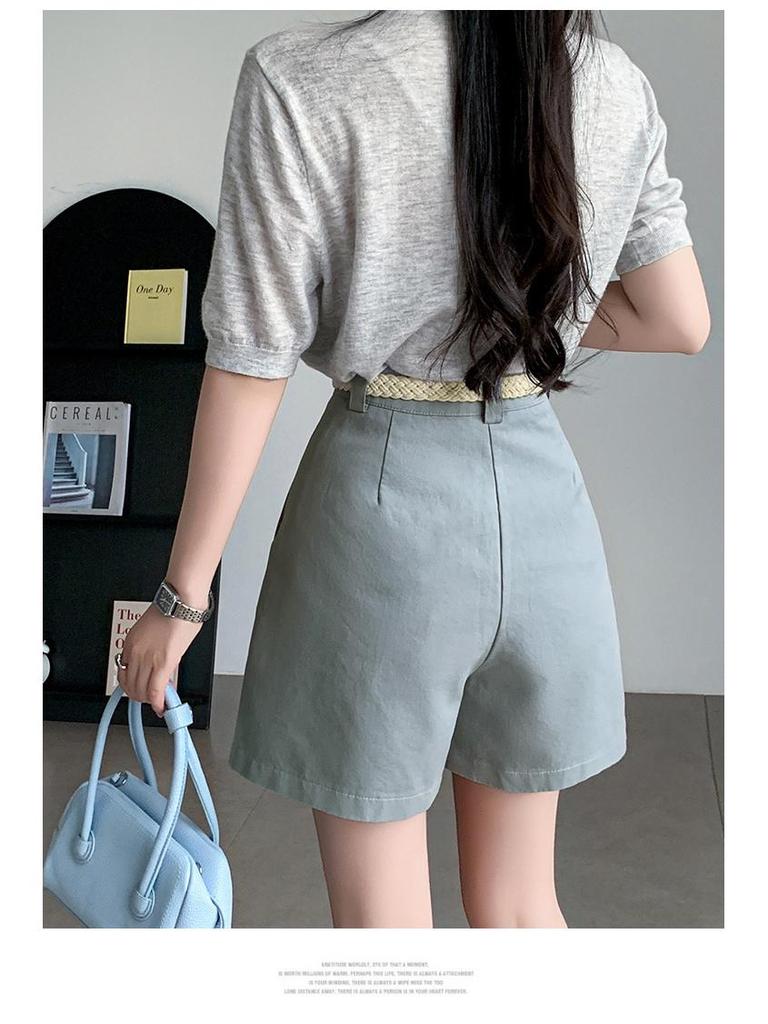 2026 Summer Korean Style Women's A-Line Cargo Shorts with Belt