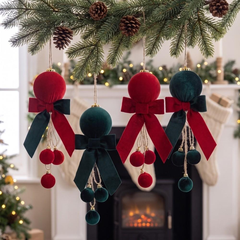 Pendant Christmas Bowknot Ball Pendant Velvet Bow Christmas Hanging Xmas Ornaments Living Room