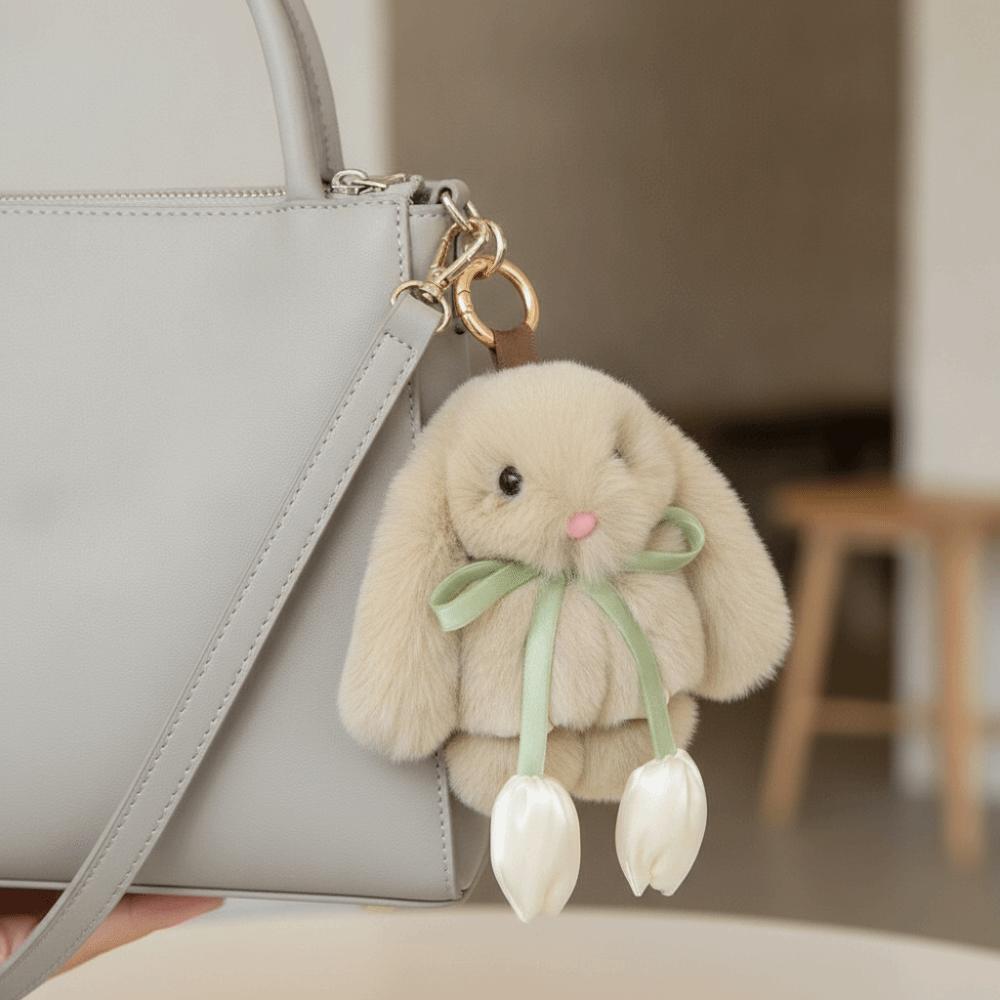 Cute Tulip Rabbit Keychain Soft Cartoon Bunny Keyring Fashione Plush Doll Pendant Gift