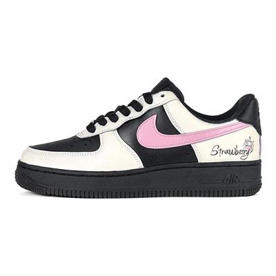 Air Force 1 Кожаные Устойчивые к истиранию Нескользящие Низкие Скейтбордические Кроссовки Женские Черно-розовые DD8959-001()