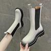 Женские белые ботинки челси 2024 года с толстой подошвой и средней высотой голенища