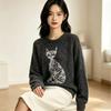 Etam Women's Crew Neck Cat Print Knit Pullover
