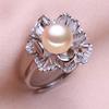 seniko Natural Freshwater Pearl Rings For Women Fashion Female Cubic Zirconia CZ Flower Ring Pearl Jewelry Adjustable Ring