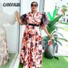 Плюс Размер Женщин Новая Мода Печати Пышные Рукава Длинная Юбка Платье