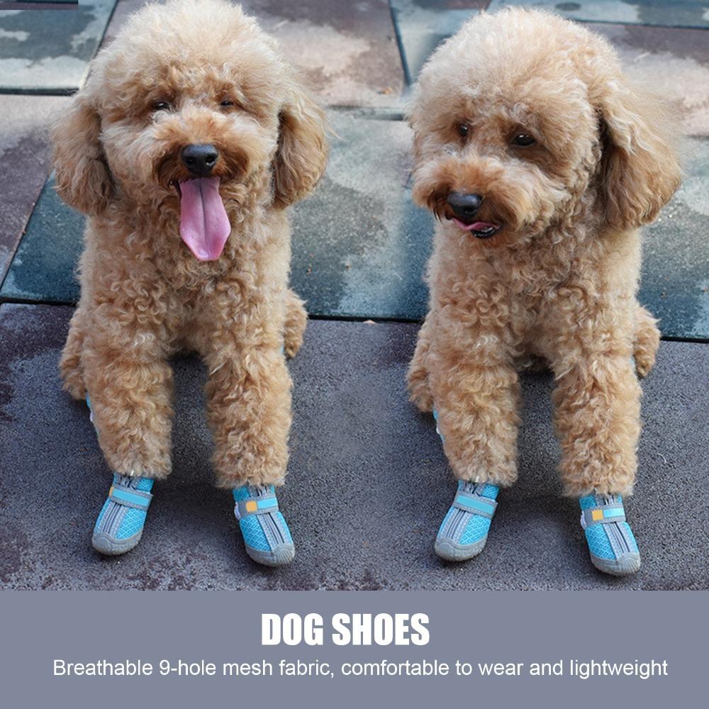 4pcs Non Slip Sole Dog Shoes Lake Blue Pet Paw Covers Lightweight Puppy Shoes Paw Protection