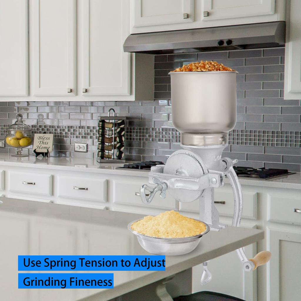 Corn Grinder, Hand Cranking Grain Grinder, Manual Grain Mill with 500ML High Hopper for Grinding Corn, Nut, Spice, Wheat, Coffee, Grinder Tool Silver